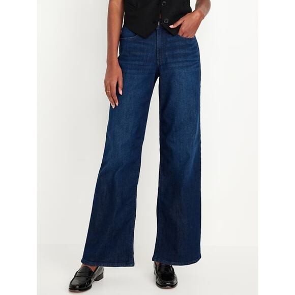 Old Navy Denim - Old Navy Womens High Waisted Wow Wide Leg Jeans Size 12 Petite River Dark Wash